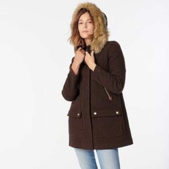 J. Crew Jackets & Blazers - J. Crew Stadium Wool Chateau Hooded Parka Coat Heather Dark Walnut Brown 00P NEW